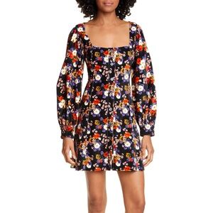 Staud Chandler Dress Black Floral Velvet Size Large